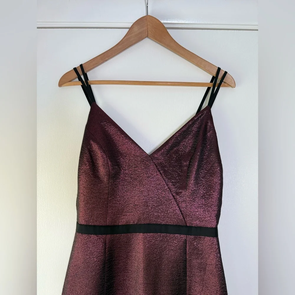 New! CINQ à SEPT 5 à 7 Soleil Metallic Dress in Cherry Spaghetti Straps Size 4 - Picture 6 of 14